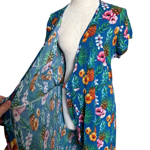 Island Batiks Hawaiian Pineapple Floral Wrap Dress Rayon M L Resort Style - Picture 4 of 8